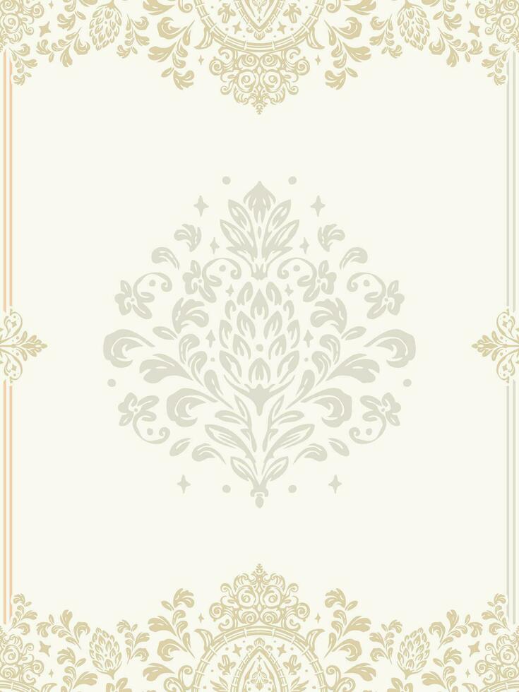 classic damask pattern border frame with text space, white background vector