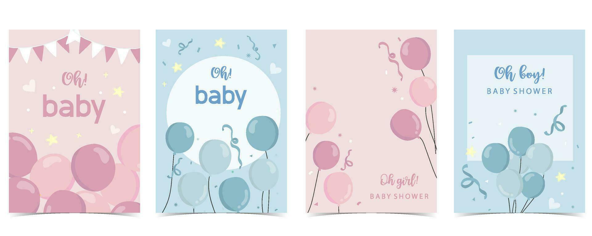 Baby shower invitation card with balloon, cloud,sky, pink,blue vector