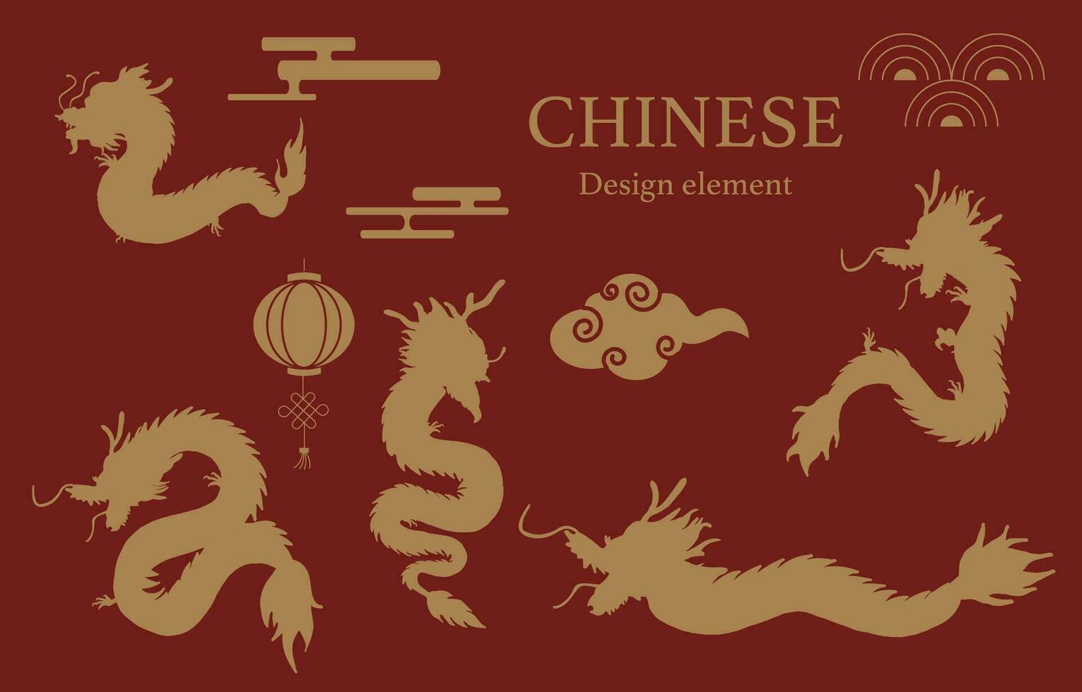 Gold red Chinese New Year element with dragon,flower,lantern vector