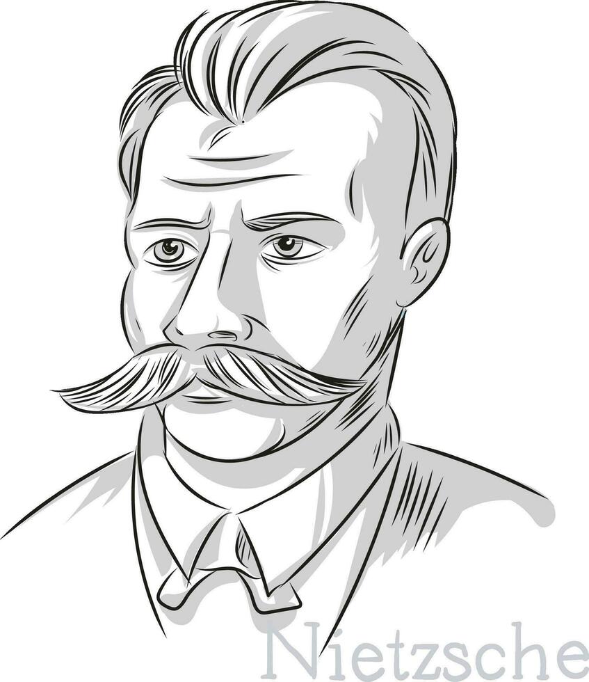 Nietzsche Philosopher Hand drawn line art Portrait Illustration vector