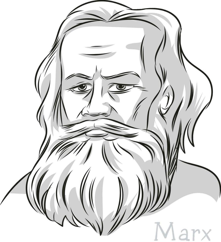 karl marx Philosopher Hand drawn line art Portrait Illustration vector