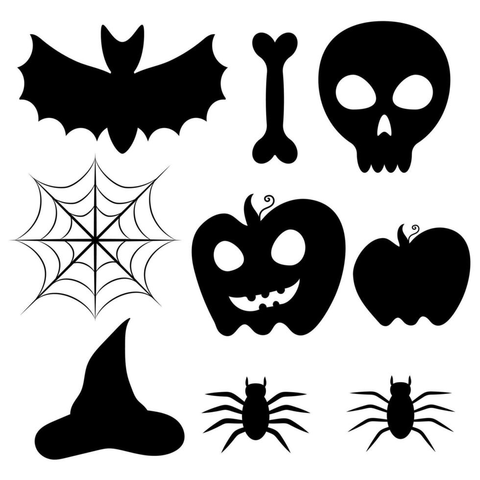Halloween set of silhouettes in black vector