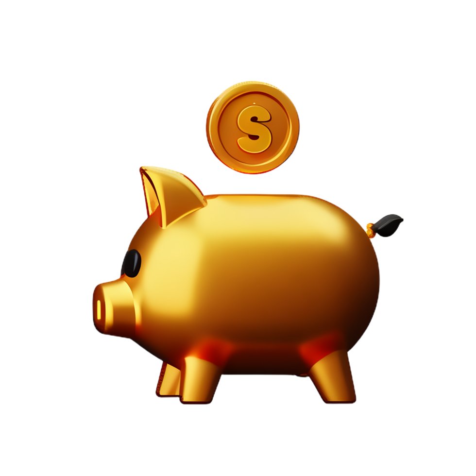 cute piggy bank with dropping coin 3d render icon png