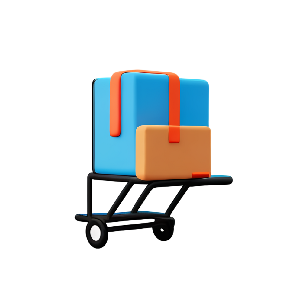 3d parcel box delivery with trolley shipping icon png