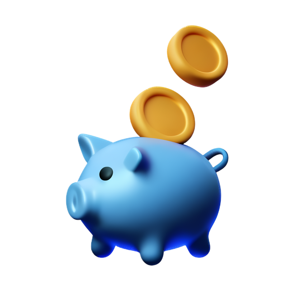 cute piggy bank with dropping coin 3d render icon png