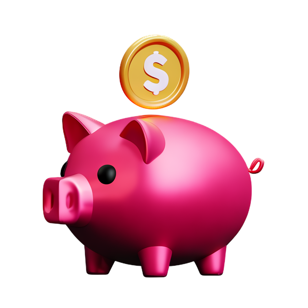 cute piggy bank with dropping coin 3d render icon png