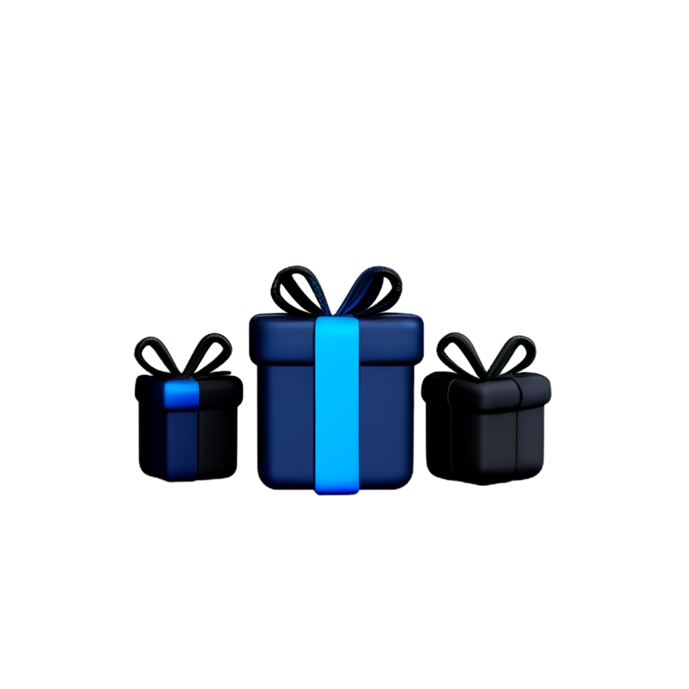 3d set of blue black gold gifts with white gold ribbon png