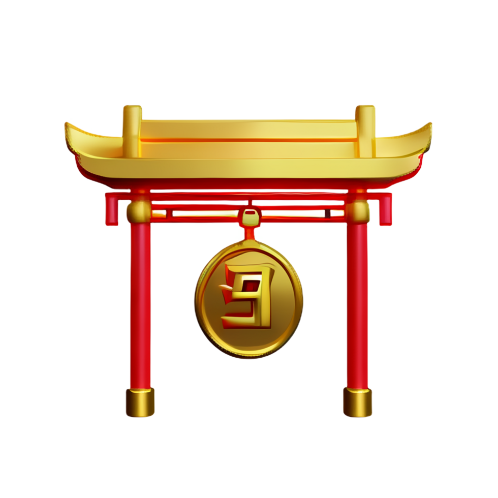 chinese new year icon gold temple gate 3d render png