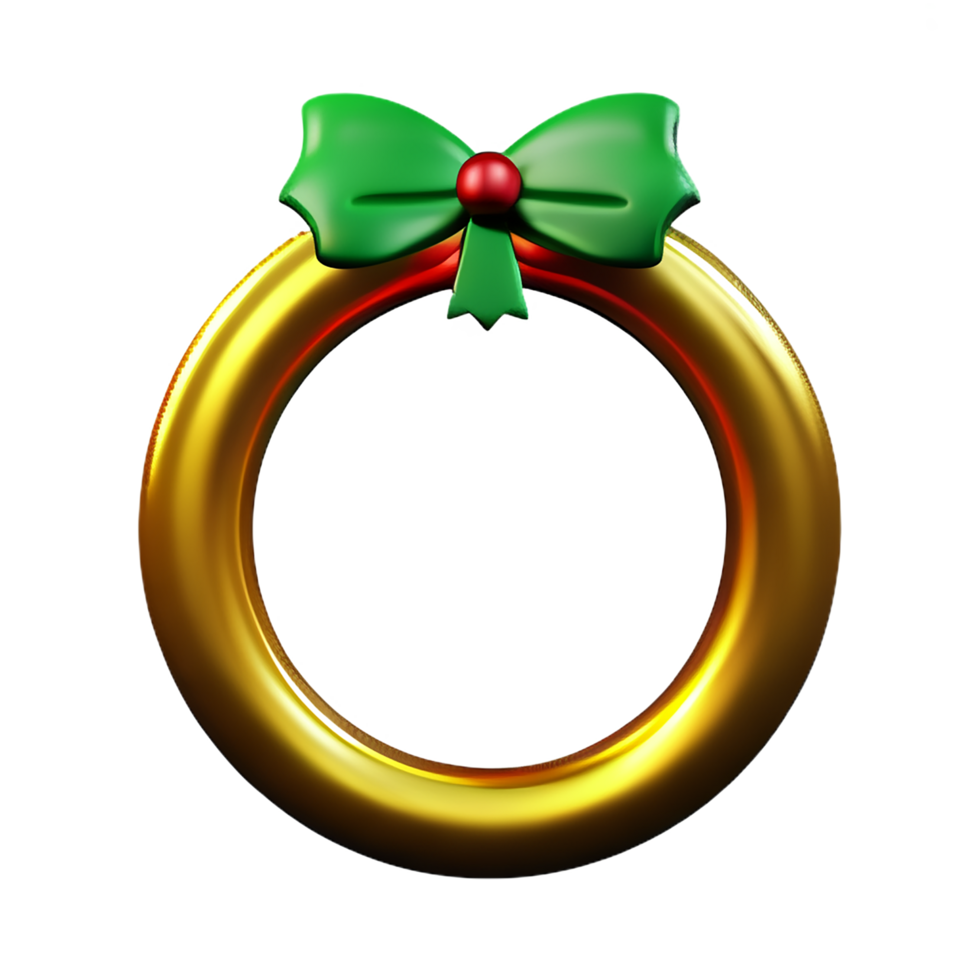 corona de navidad 3d con ilustración de campana de anillo dorado png