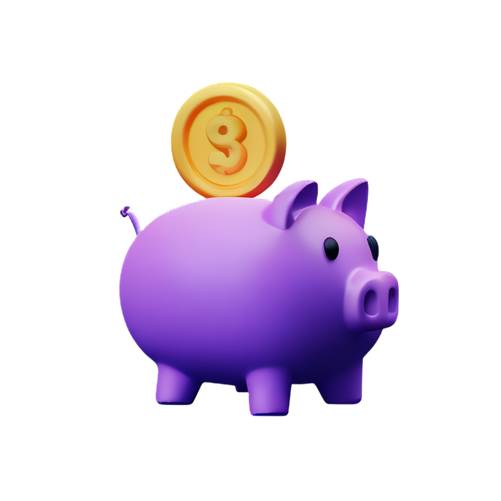 cute piggy bank with dropping coin 3d render icon png