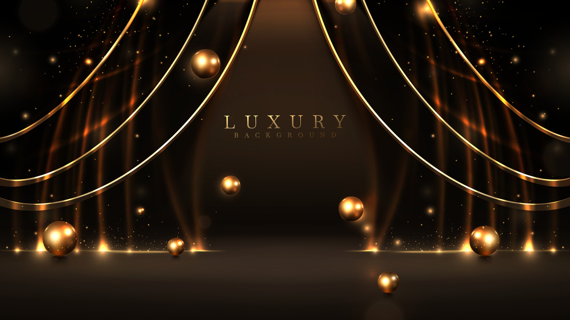 Elegant dark stage scene with golden light effect decoration and bokeh