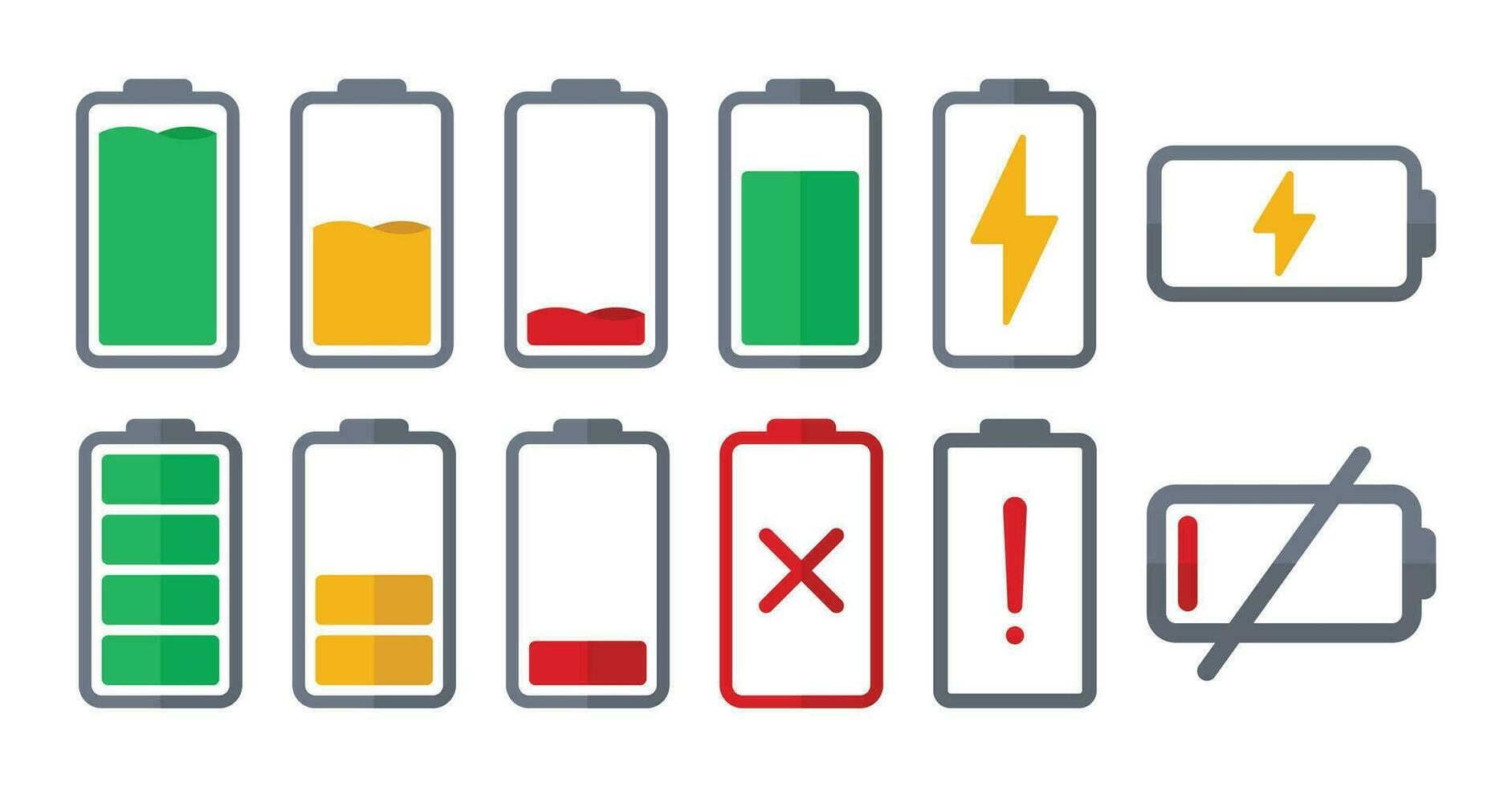 Battery icon set for each possible battery stage vector
