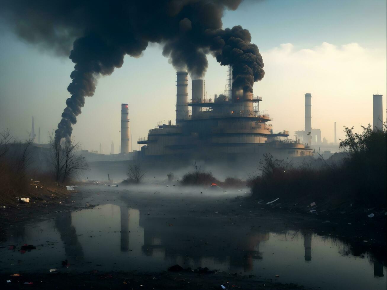 Urban Pollution and Environmental Damage, Generative Ai photo