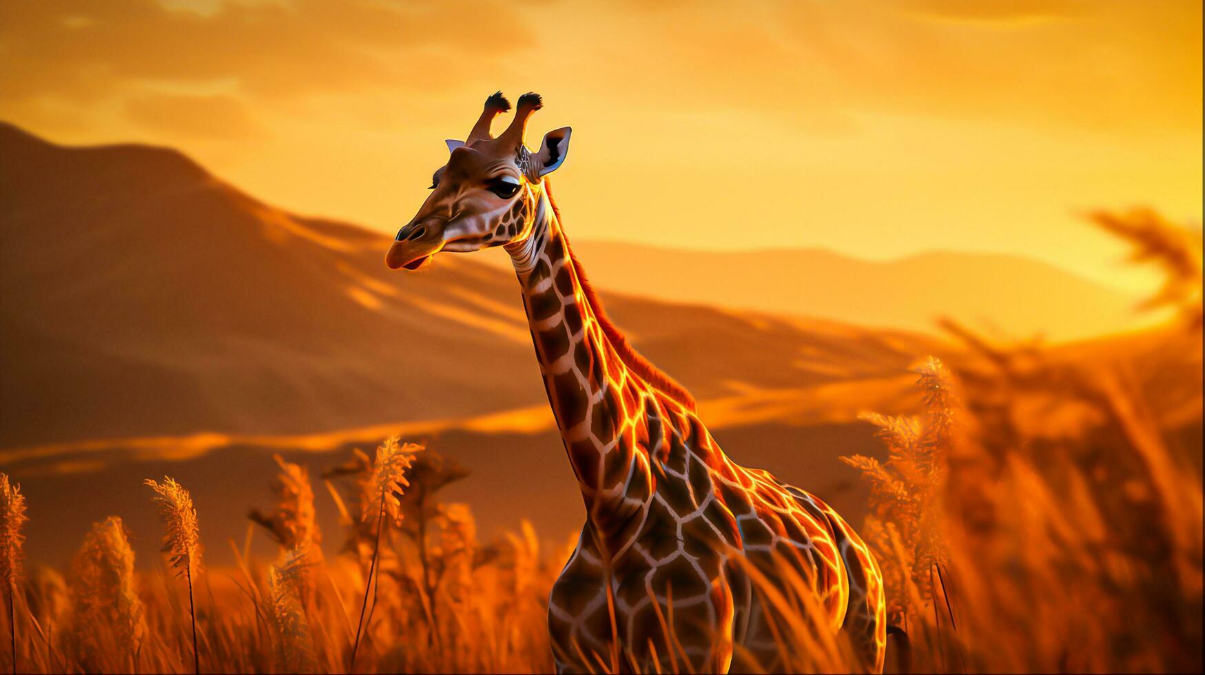 Giraffe in the field, Generative Ai photo