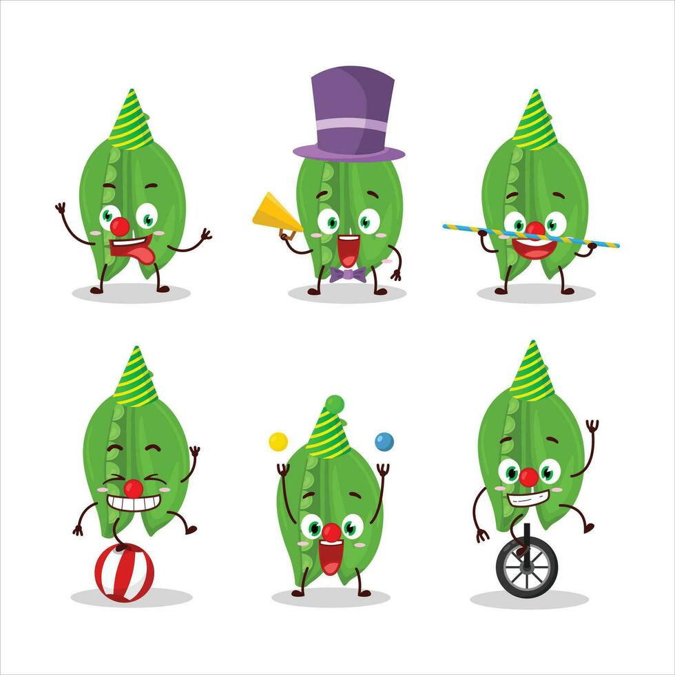 Cartoon character of peas with various circus shows vector