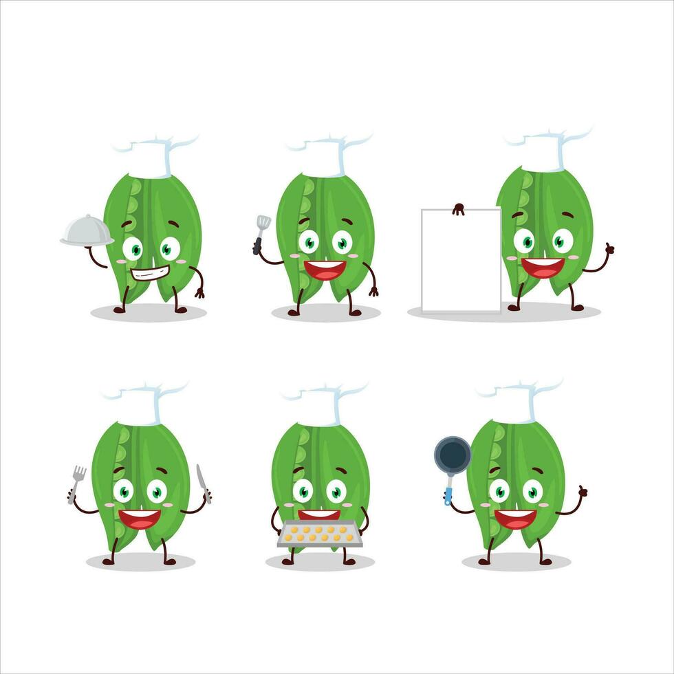 Cartoon character of peas with various chef emoticons vector