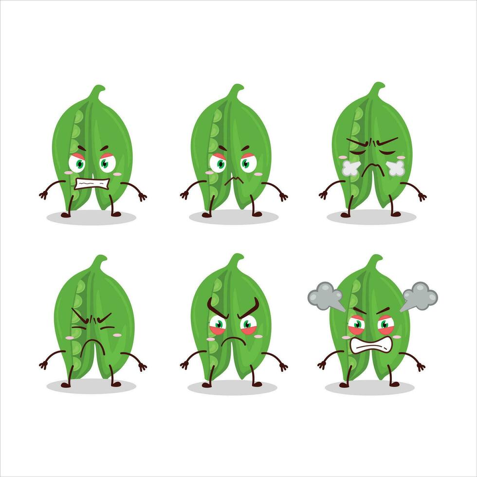 Peas cartoon character with various angry expressions vector