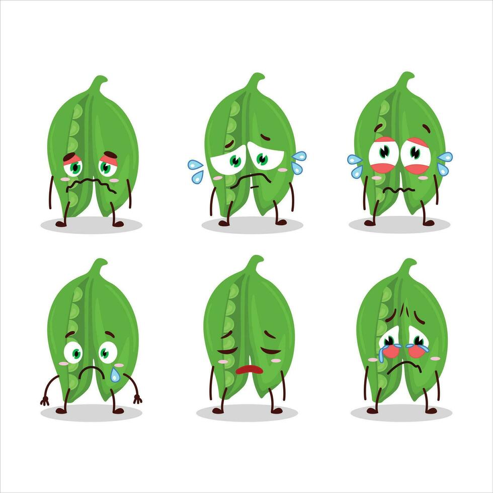 Peas cartoon in character with sad expression vector