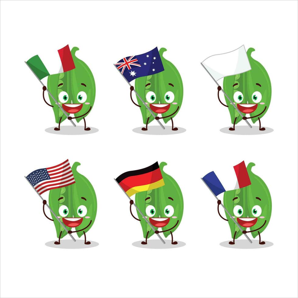 Peas cartoon character bring the flags of various countries vector