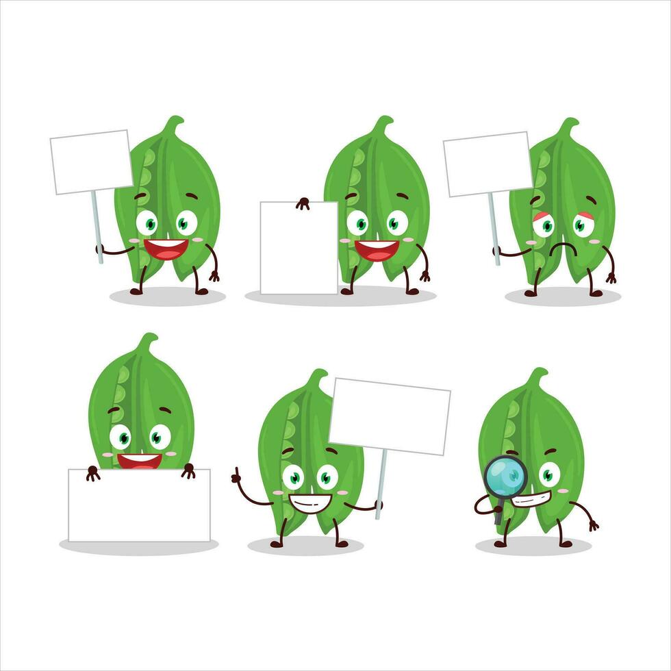 Peas cartoon in character bring information board vector
