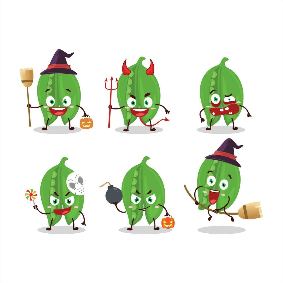 Halloween expression emoticons with cartoon character of peas vector