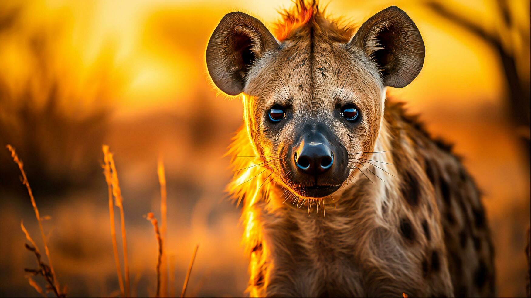 Hyena in the African Savannah, Generative Ai photo