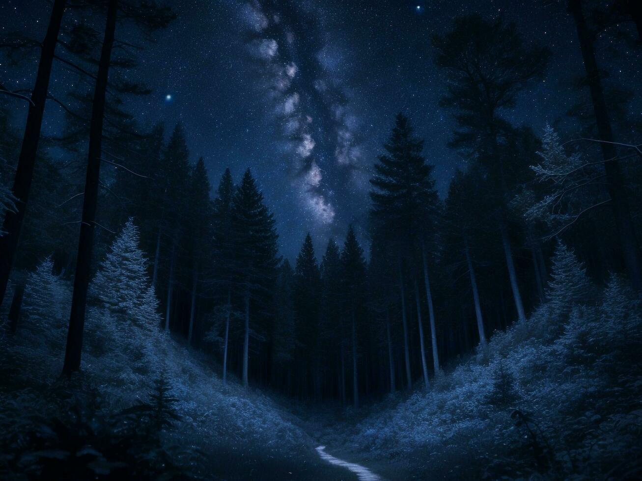 Mystical Moonlit Forest  Serene Nature Night Background, Ai Generative photo