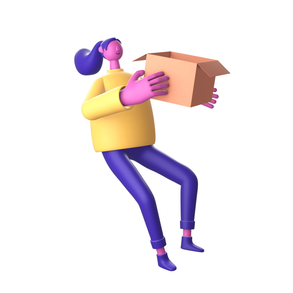 3D Character with box for UI UX web mobile apps social media png