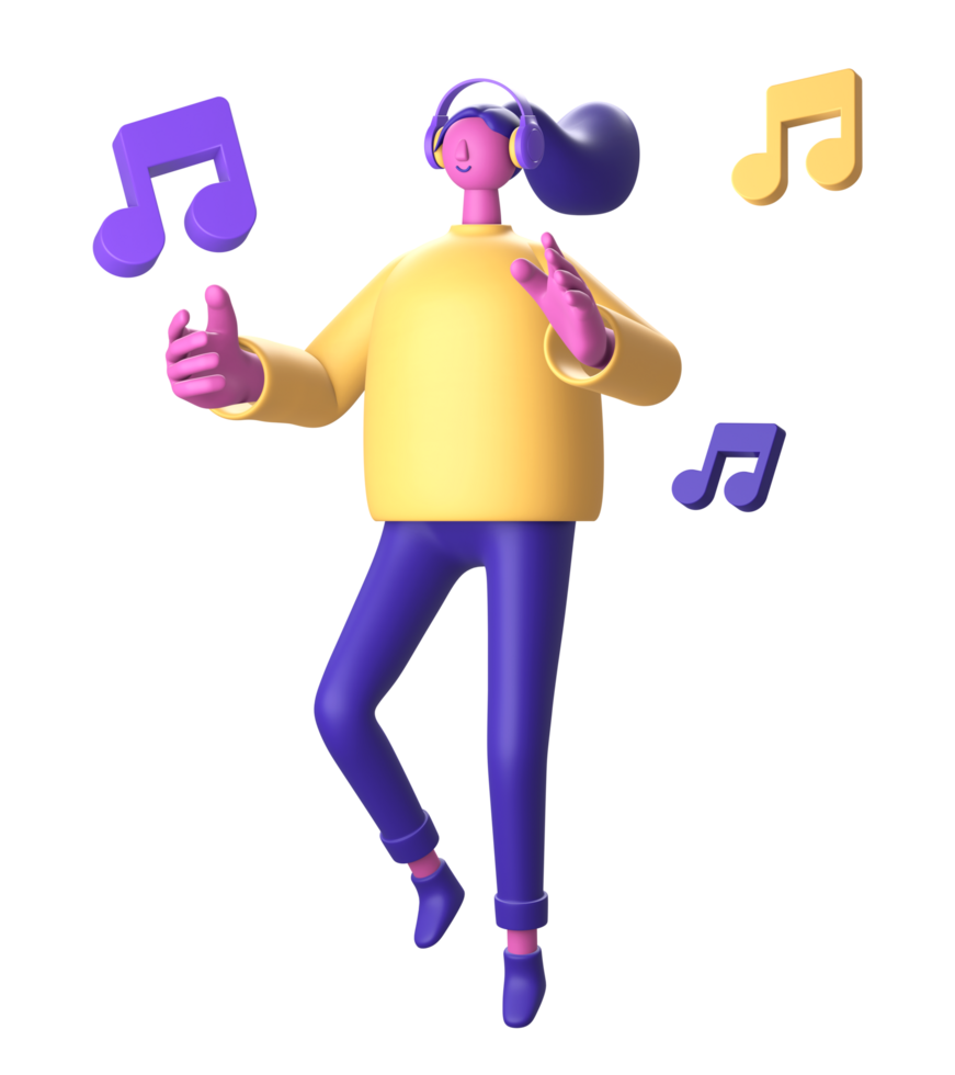 3D Character with headphone and music note side for UI UX web mobile apps social media png