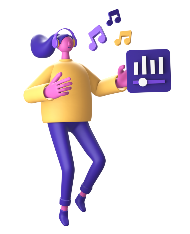 3D Character streaming music for UI UX web mobile apps social media png