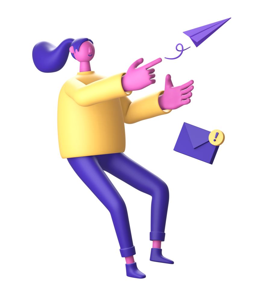 3d personaggio con posta o e-mail e carta aereo per ui UX ragnatela mobile applicazioni sociale media png