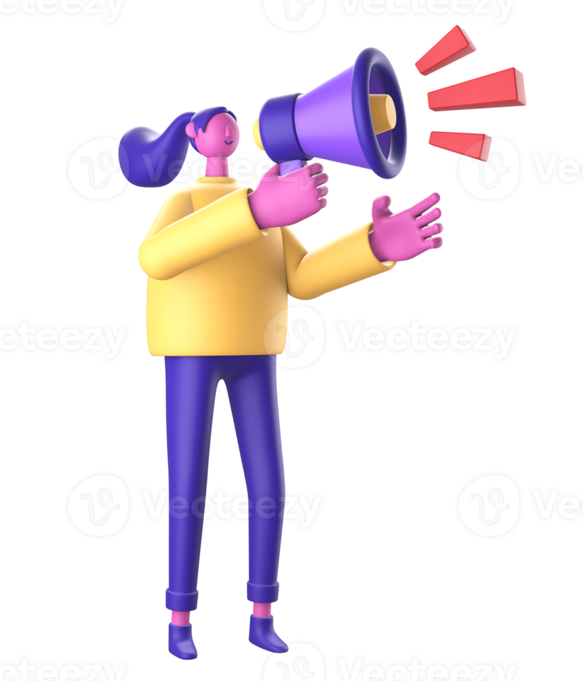 3D Character with loudspeaker for UI UX web mobile apps social media png
