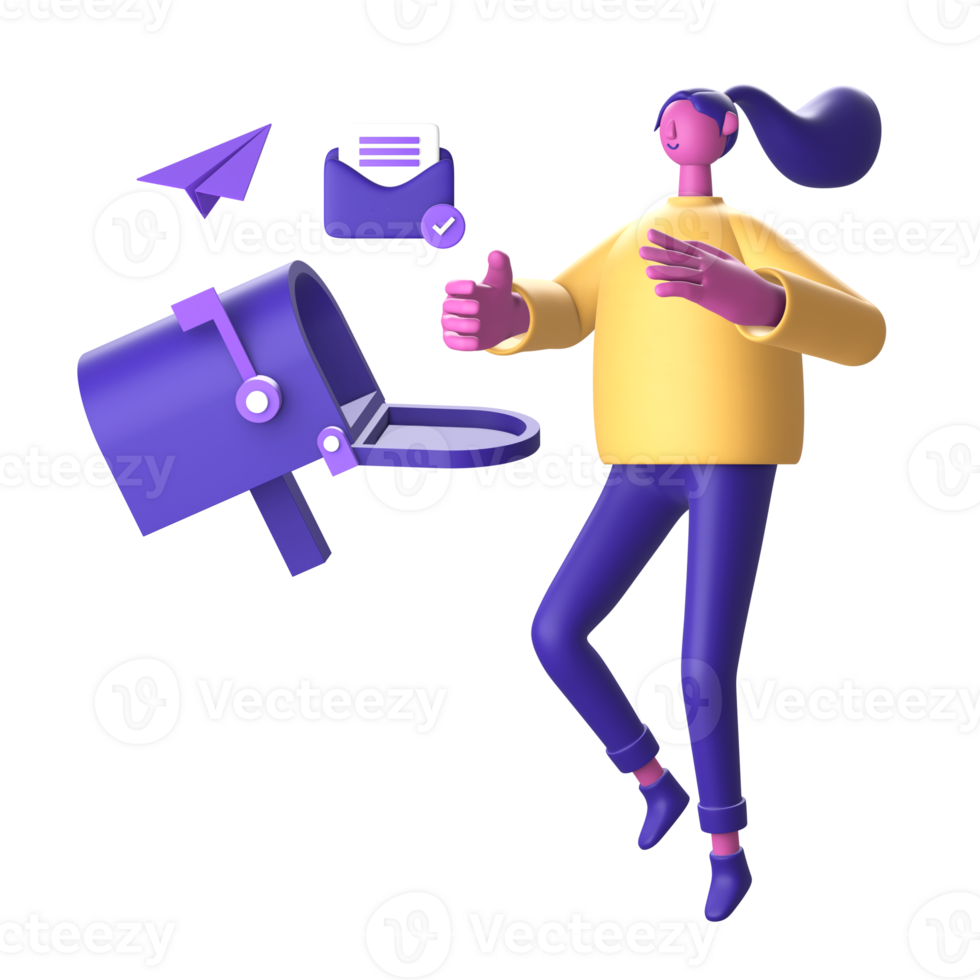 3D Character with mail box or email and paper plane for UI UX web mobile apps social media png