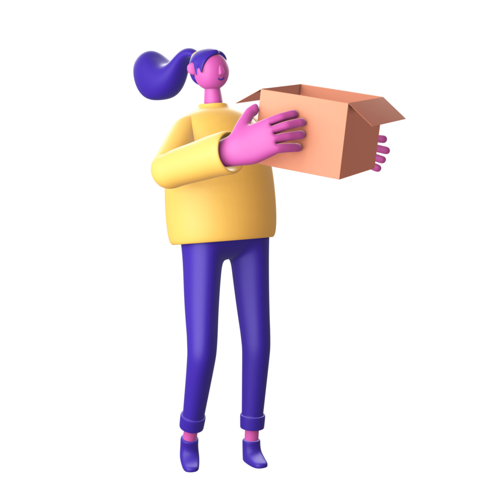 3D Character holding box for UI UX web mobile apps social media png