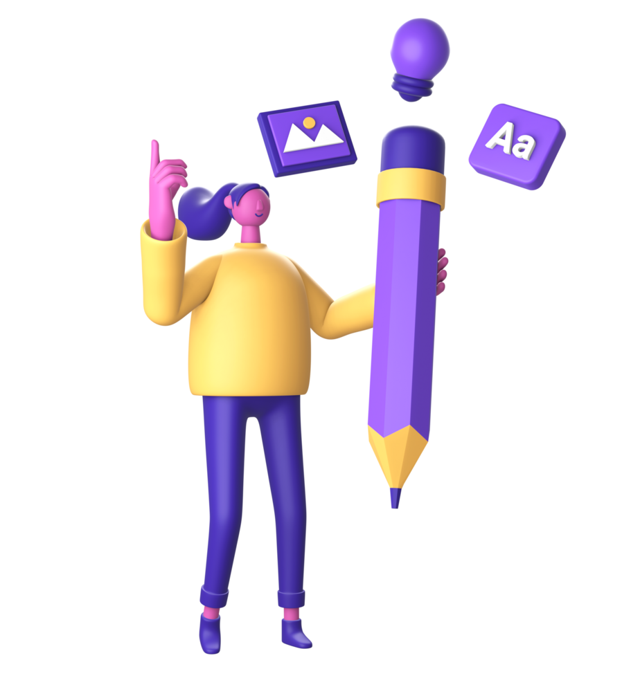 3D Character with creative thinking for UI UX web mobile apps social media png