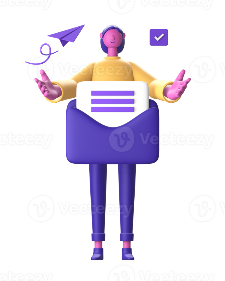 3D Character with mail or email for UI UX web mobile apps social media png