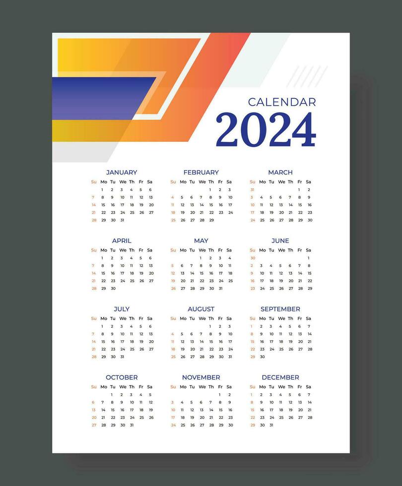 2024 calendar template vector, simple minimal design, 2024 planner, 2024  wall calendar, Week starts on sunday. Advertising, printing, stationery,  organizational office 22603601 Vector Art at Vecteezy