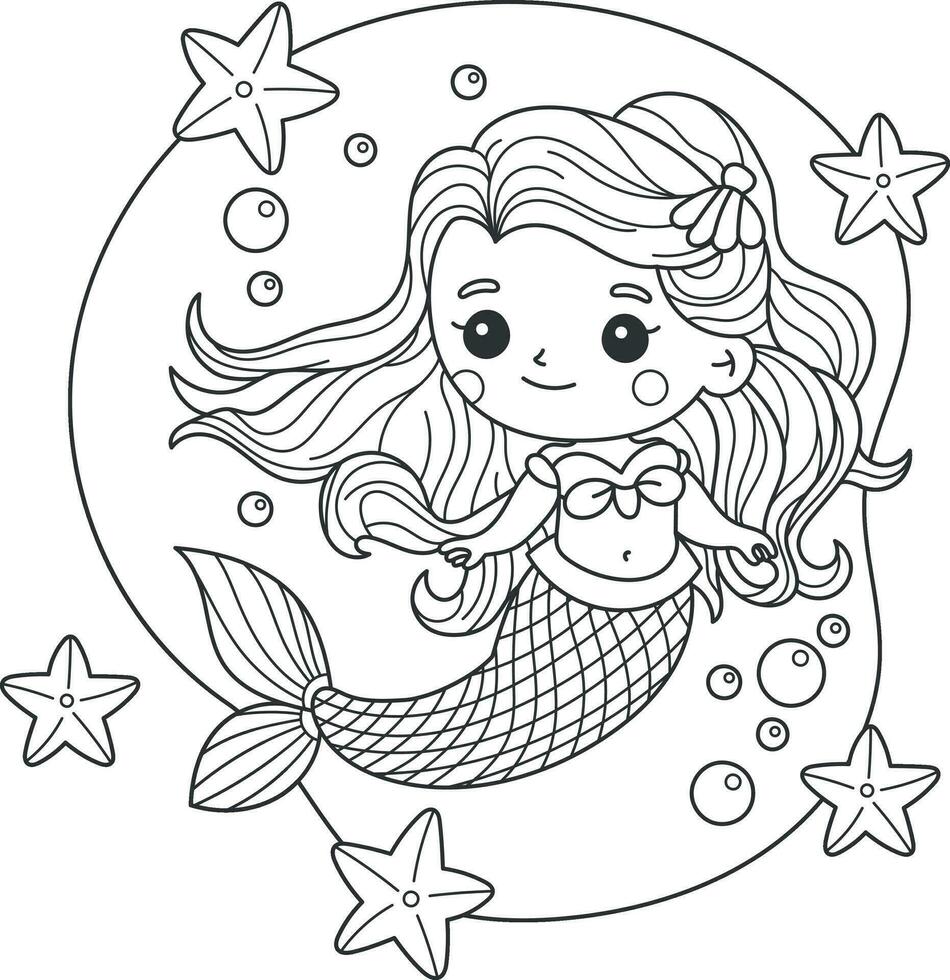 Vector illustration of a mermaid for coloring book, coloring pages, etc