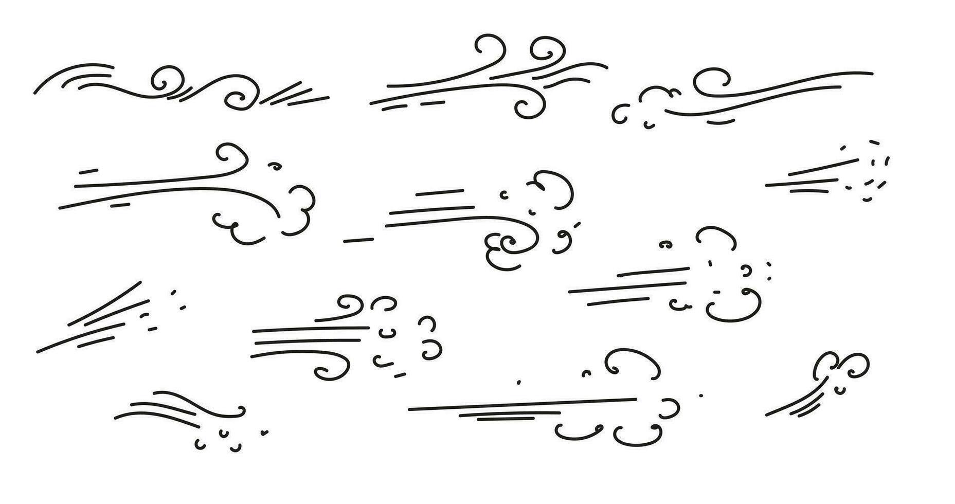 Vector hand drawn doodle wind line sketch set.