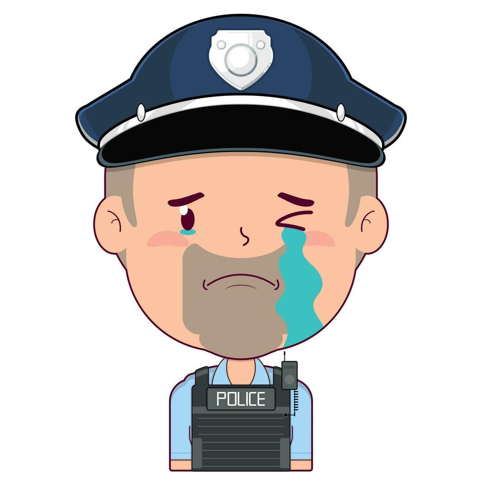 policeman crying and scared face cartoon cute vector