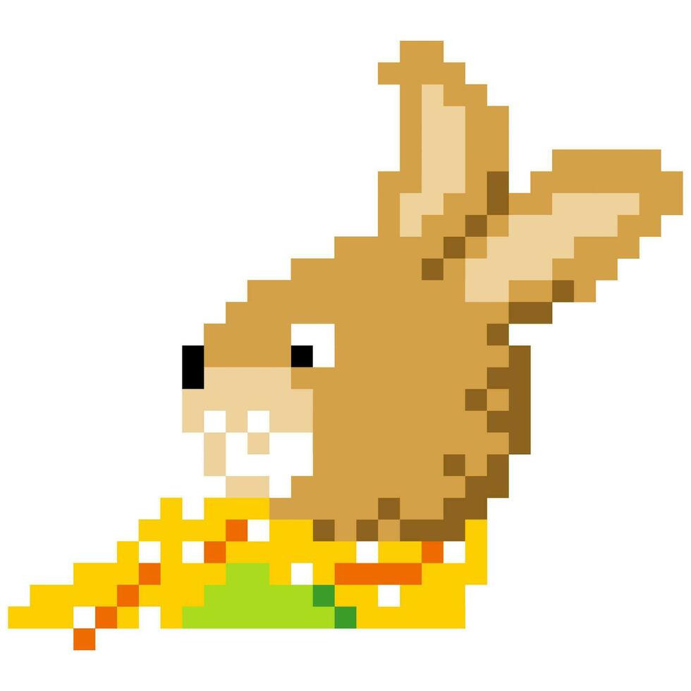 Rabbit cartoon icon in pixel style vector