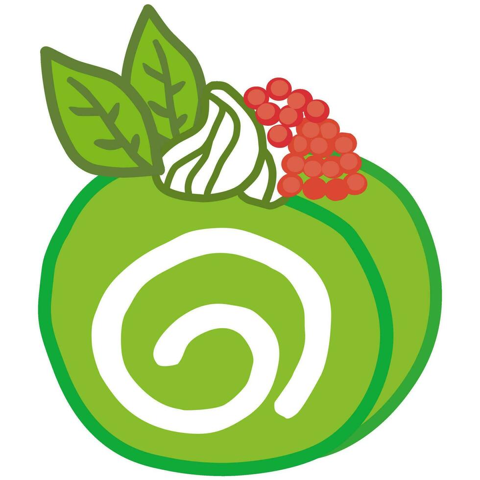 Green roll cake icon topped with whipped cream vector