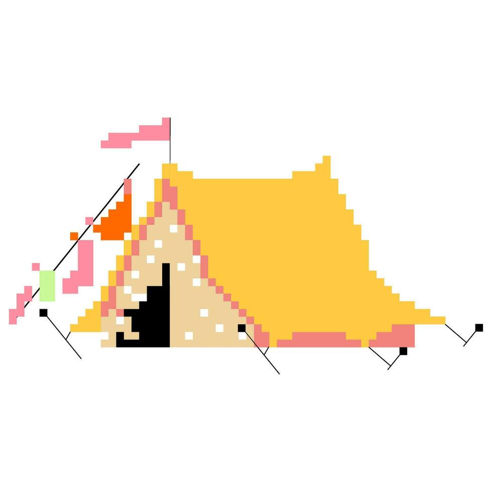 yellow tent icon cartoon style in pixel style vector