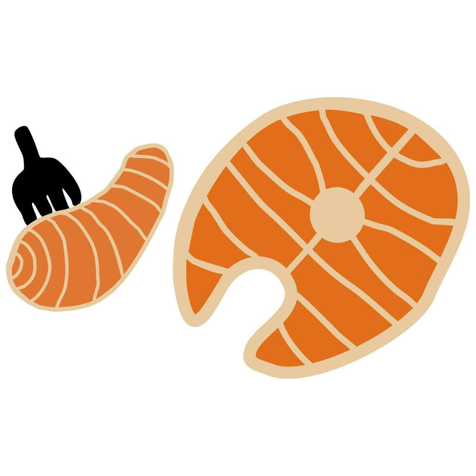 Cute orange salmon slice icon vector