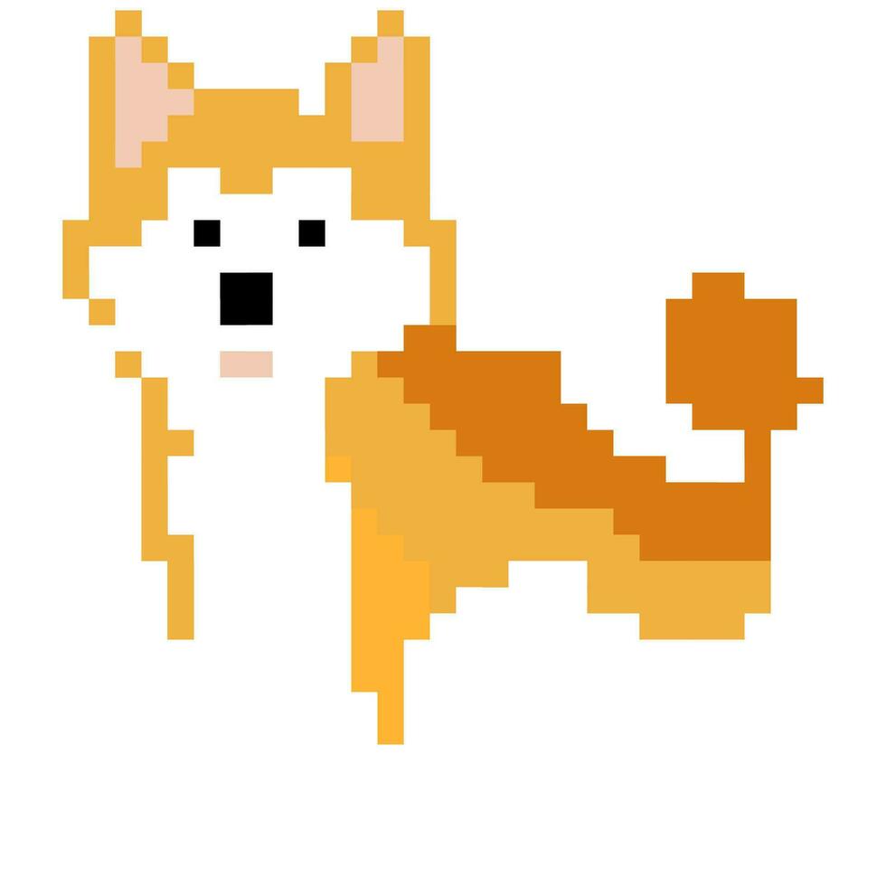 Shiba dog cartoon icon in pixel style vector