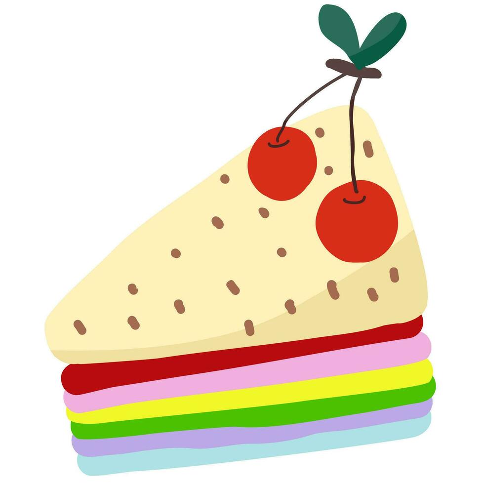 Rainbow cake icon topped with cherries vector