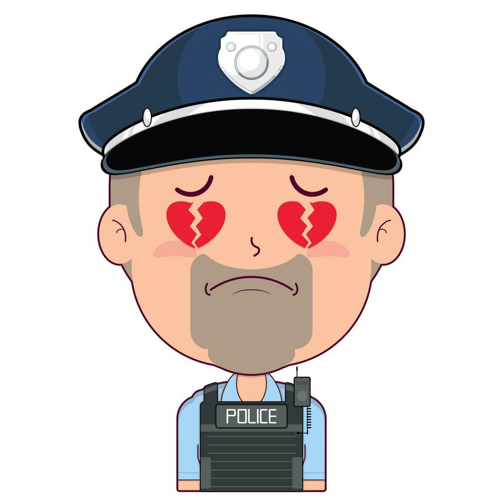 policeman broken heart face cartoon cute vector