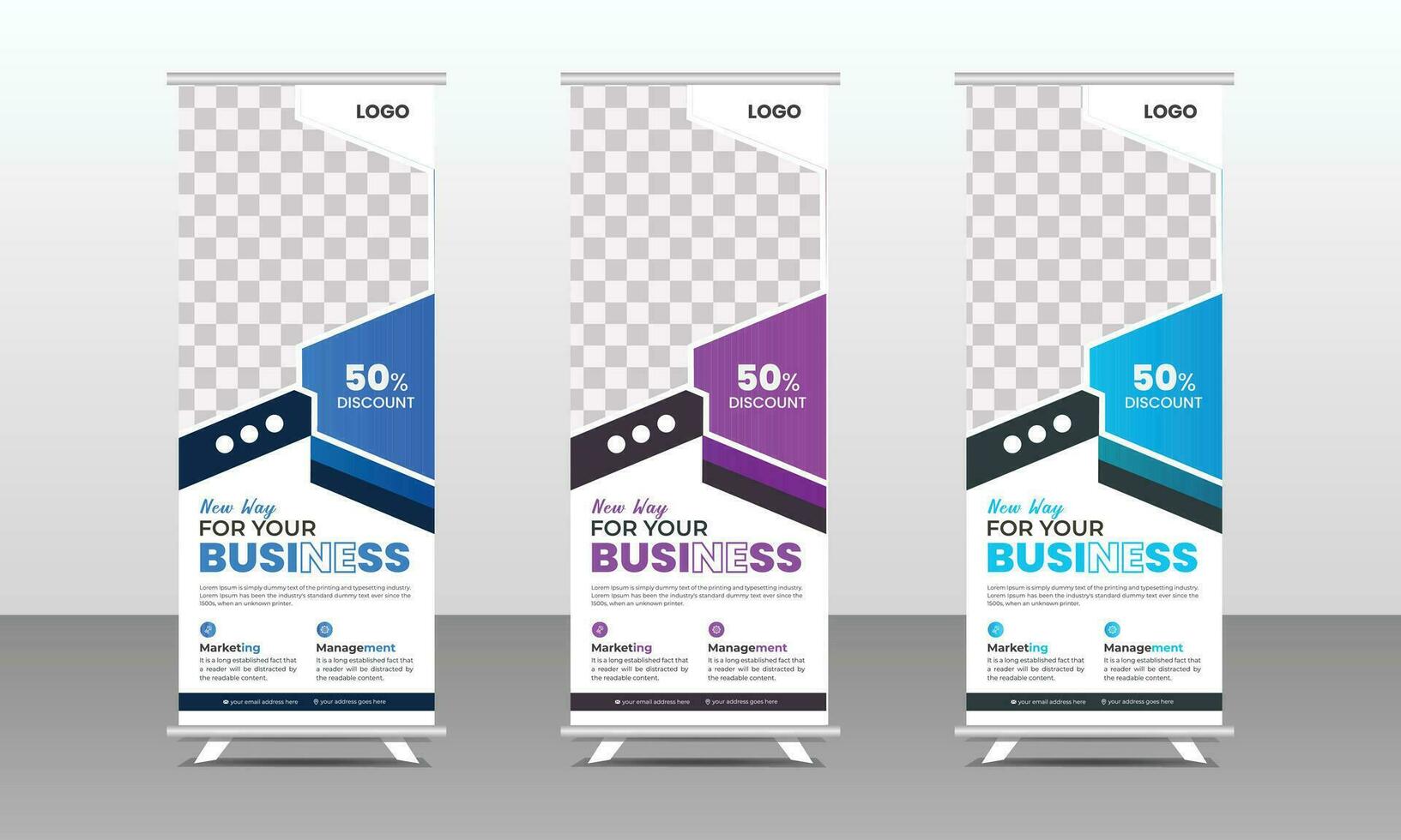 Inventive roll-up banner designs or pull-up banner templates for businesses vector