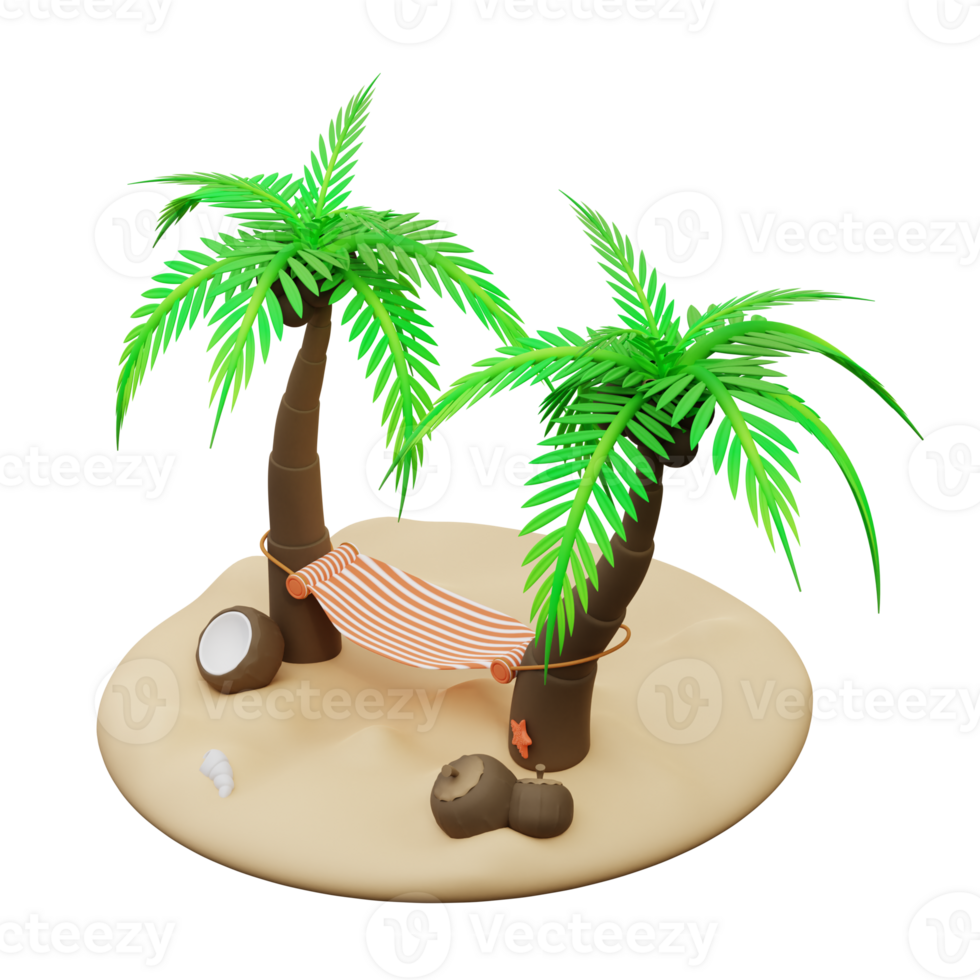 3d illustration of coconut tree and hammock png