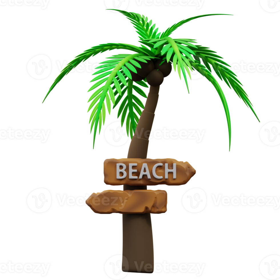 3d illustration de noix de coco des arbres et plage directions png